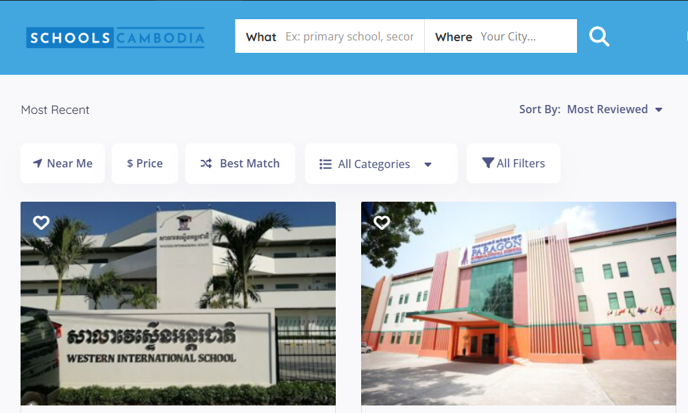 SchoolCambodia.com, "Schools Near Me" Button